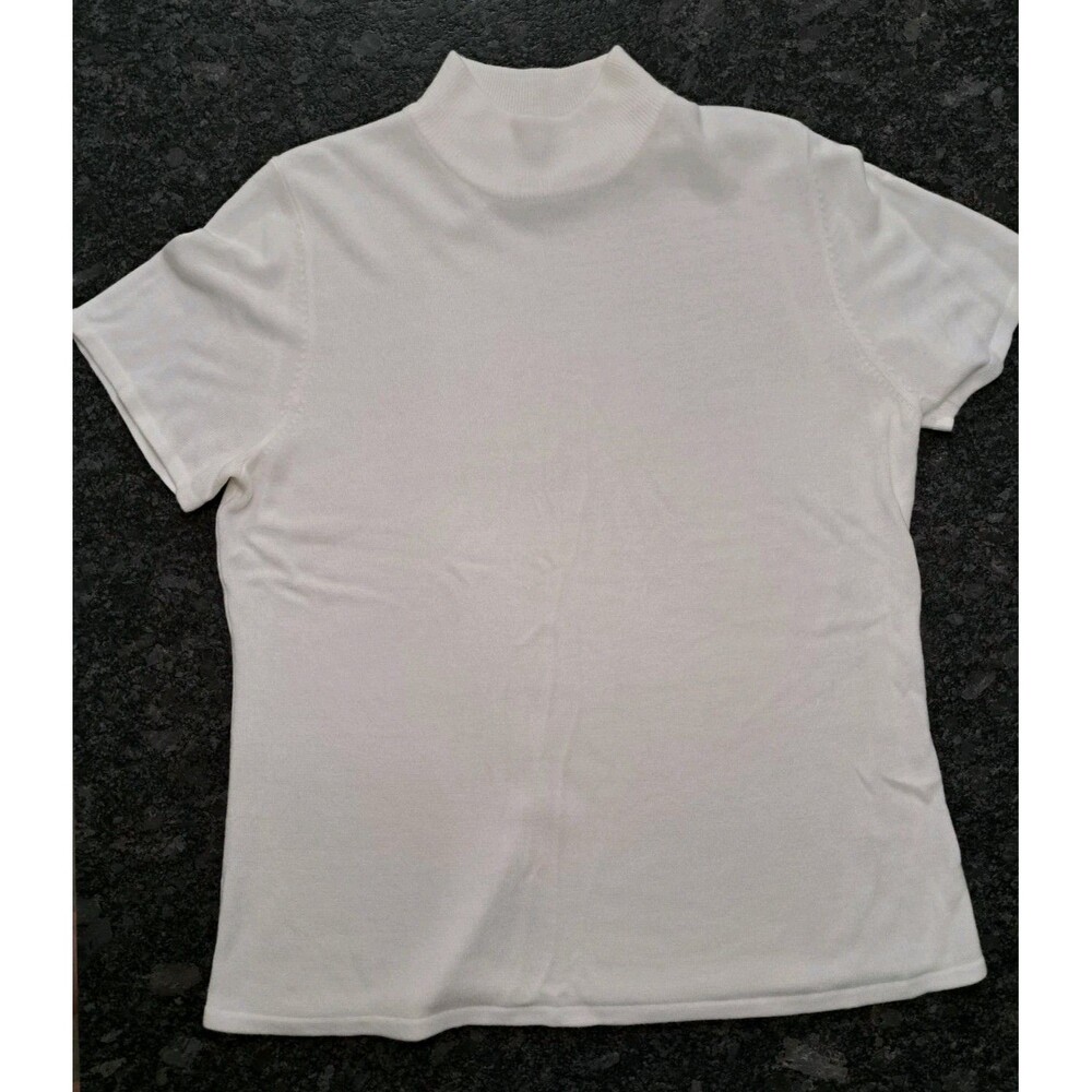 Susan Graver Style Ivory Off White Sweater Short Sleeve Mock Neck Size XL